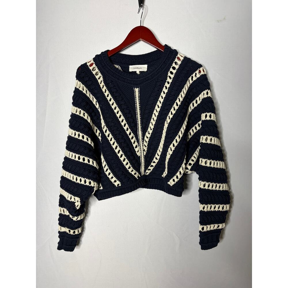 Ba&Sh Gardy Crochet Crewneck Pullover Sweater In Marine Navy White Sz 1 US S - Picture 2 of 8